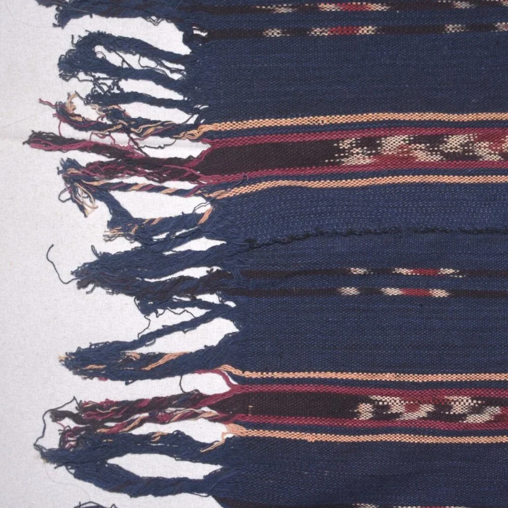 Vintage Indonesian Ikat Textile Woven Wall Hanging Throw Fringe Turtles 64x45